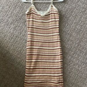 Striped Crochet Dress - Cream, Brown, Tan